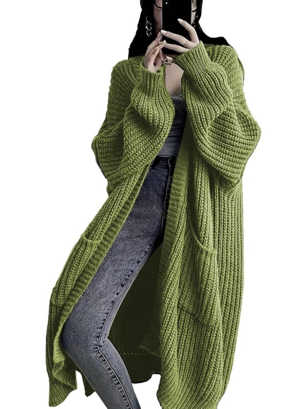 Oversized Long Cardigan Sweater with Pockets - Cozy Knit Duster for Fall/Winter